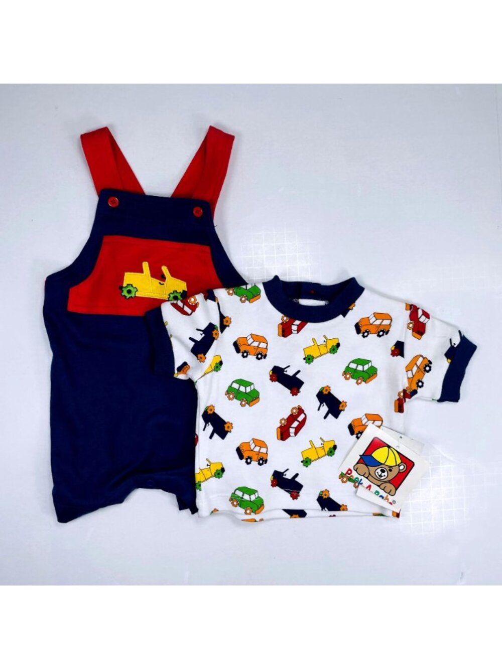 NWT Vintage Baby Construction Jeep Romper + Shirt Matching Outfit Set 6m / 9m - Picture 2 of 12